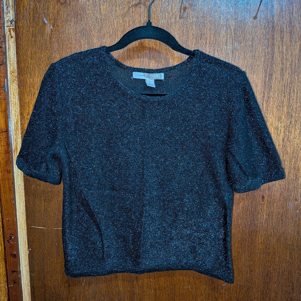 Forever 21 Black Sparkly Mesh Short Sleeve Top Size Small